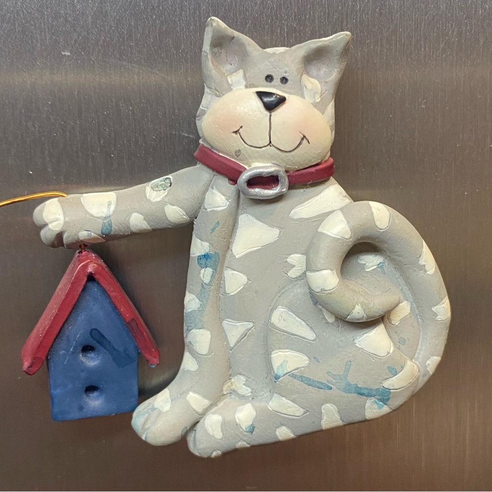 Vintage Miniature Grey Cat Magnet by Gail West